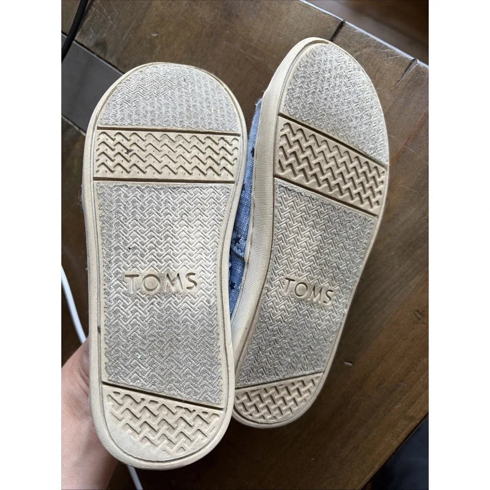 TOMS Star Print Alpargata Toddler Boys Size T11 Blue Chambray‎ Canvas Slip On